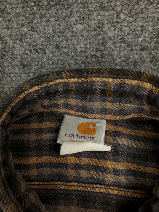 Cadhartt Flannel Shirt Mens Large Plaid Button Up Brown Gray Vintage Distressed - Picture 4 of 10